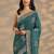 teal embellished saree with unstitched blouse piece