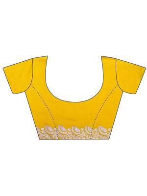 yellow embroidered saree with unstitched blouse piece 4