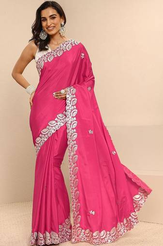embroidered saree with unstitched blouse piece