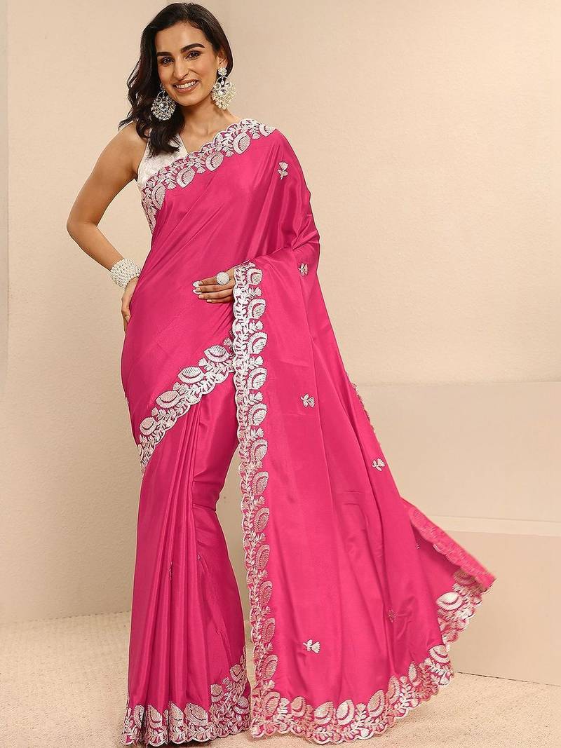 embroidered saree with unstitched blouse piece