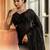 black embellished satin sarees with unstitched blouse piece