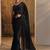black embellished satin sarees with unstitched blouse piece