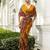 mustard printed crepe saree with unstitched blouse piece