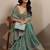 teal embroidered organza saree with unstitched blouse piece