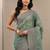 teal embroidered organza saree with unstitched blouse piece