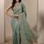 teal embroidered organza saree with unstitched blouse piece