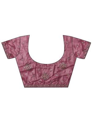 purple embroidered crepe saree with unstitched blouse piece 4