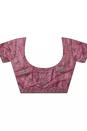 purple embroidered crepe saree with unstitched blouse piece