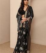 black printed georgette saree with unstitched blouse piece