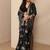 black printed georgette saree with unstitched blouse piece