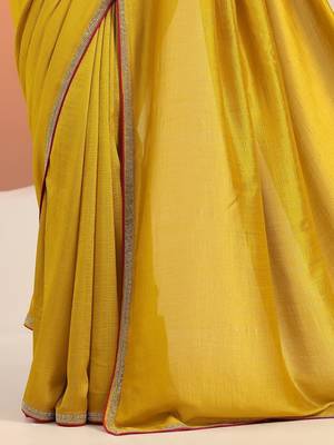 yellow sequinned silk blend saree 4