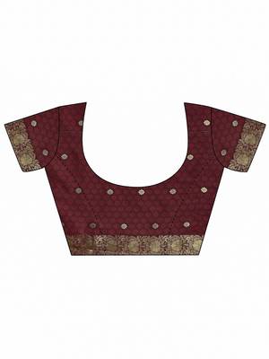 maroon woven design saree with unstitched blouse piece 5