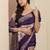 purple printed crepe saree with unstitched blouse piece