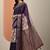 purple printed crepe saree with unstitched blouse piece