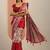 red printed crepe saree with unstitched blouse piece