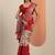 red printed crepe saree with unstitched blouse piece