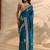 teal floral embellished saree with unstitched blouse piece