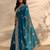 teal floral embellished saree with unstitched blouse piece