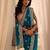teal floral embellished saree with unstitched blouse piece