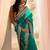 teal embellished saree with unstitched blouse piece