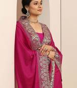 magenta embellished saree with unstitched blouse piece