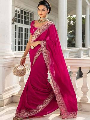 magenta embellished saree with unstitched blouse piece 2