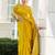yellow embellished zari silk blend heavy work saree
