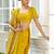 yellow embellished zari silk blend heavy work saree