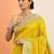 yellow embellished zari silk blend heavy work saree