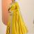 yellow embellished zari silk blend heavy work saree