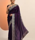 purple embellished saree with unstitched blouse piece