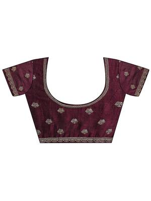 purple embellished saree with unstitched blouse piece 3