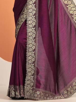 purple embellished saree with unstitched blouse piece 4