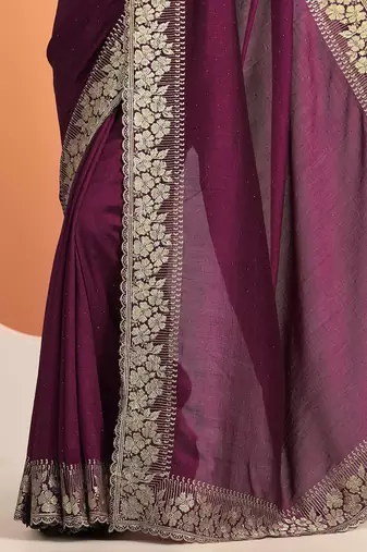 purple embellished saree with unstitched blouse piece