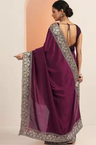 purple embellished saree with unstitched blouse piece