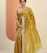 mustard embroidered saree with unstitched blouse piece