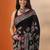 black printed saree with unstitched blouse piece