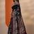 black printed saree with unstitched blouse piece