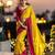 yellow embellished crepe saree with unstitched blouse piece