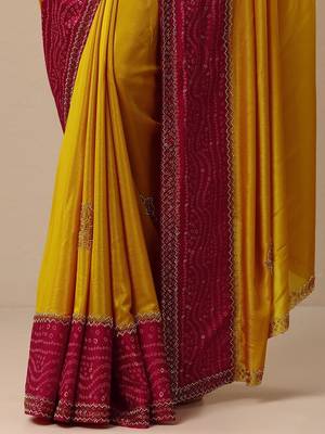 yellow embellished crepe saree with unstitched blouse piece 3
