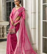 pink embellishments jimmy choo satin saree with unstitched blouse piece