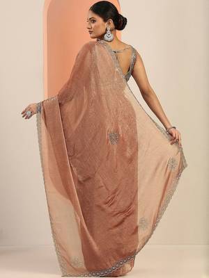 copper embellished satin sarees with unstitched blouse piece 4