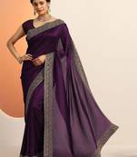 burgundy embellished saree with unstitched blouse piece