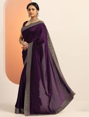burgundy embellished saree with unstitched blouse piece 2