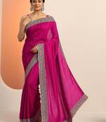 magenta embellished saree with unstitched blouse piece