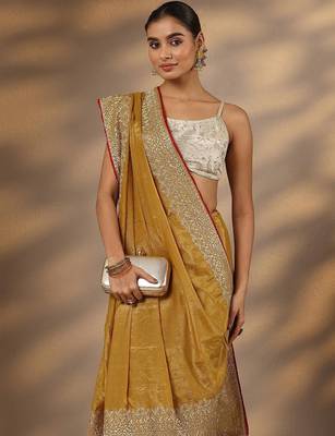 mustard embellished saree with unstitched blouse piece 1