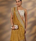 mustard embellished saree with unstitched blouse piece