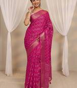 magenta ethnic woven design saree with unstitched blouse piece