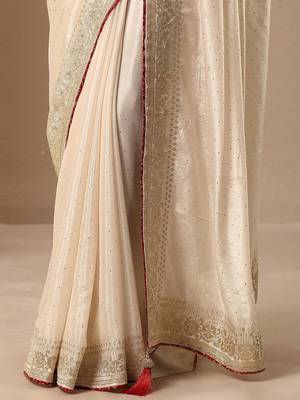 off white embellished saree with unstitched blouse piece 2