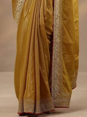mustard embellished saree with unstitched blouse piece 4